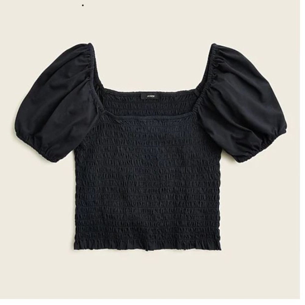*NWT J Crew Smocked Black Cropped Top Sz M